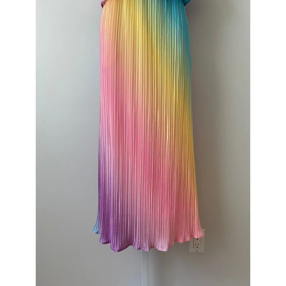 Dressed in lala. Rainbow Pleated Quirky Boho Festival Skirt Set S MultiColor